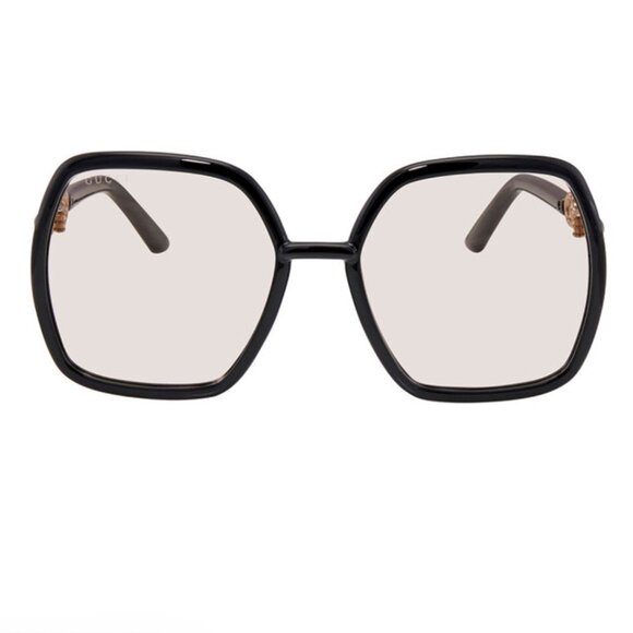Gucci GG0890S Women\'s Hexagonal Designer Sunglasses Black Gold/Light Yellow 55mm